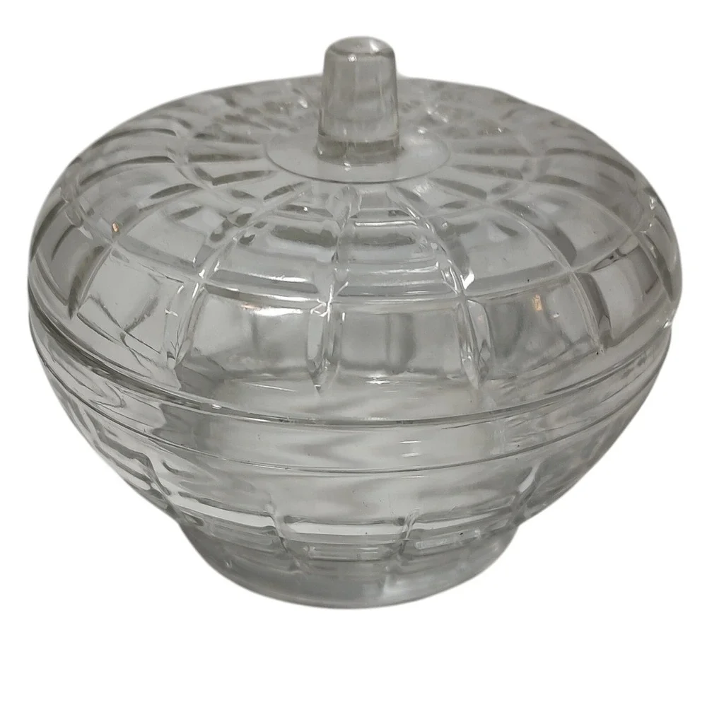 Vintage‎ Borgonovo Apple Sugar Bowl Clear Glass Trinket Dish With Lid Italy